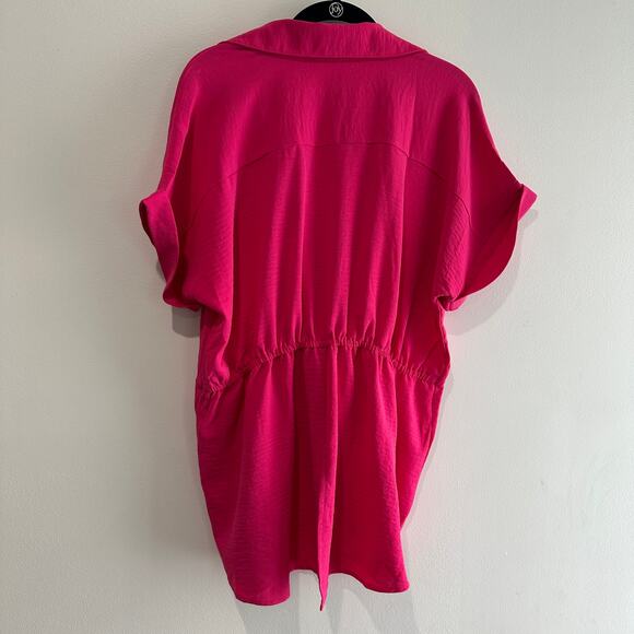 Blush Pink Blouse Tie at Waist Front Buttons High Low w/ Back Split Size 1XL - Picture 2 of 5